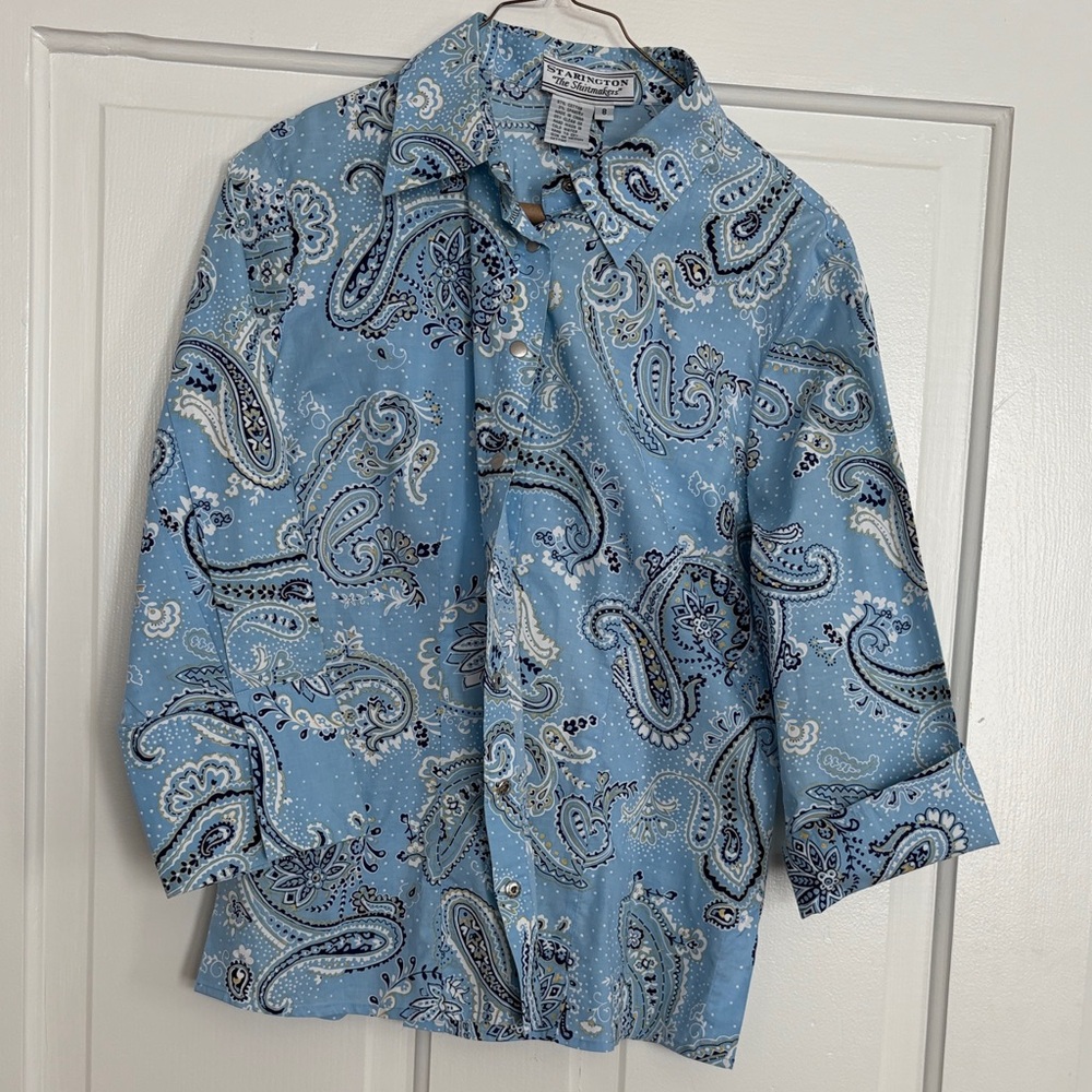 Vintage Starington Blue Women’s snap button shirt size 8